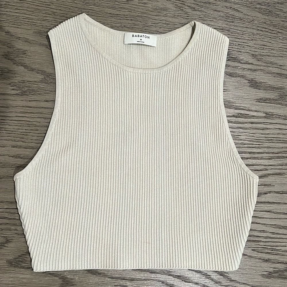 Aritzia Babaton ribbed crop top in tan medium
